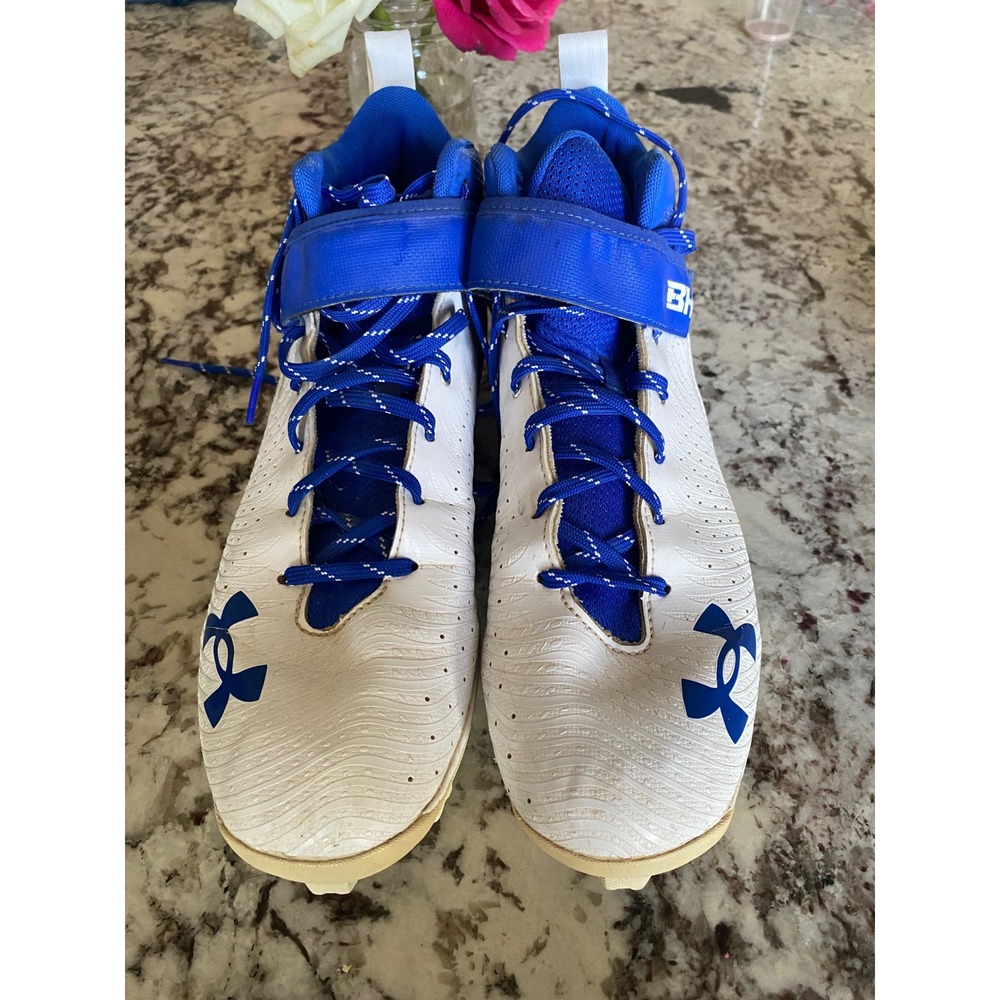 Under Armour Bryce Harper BH Baseball Cleats Blue White Mens High Top Athletic - Picture 2 of 4